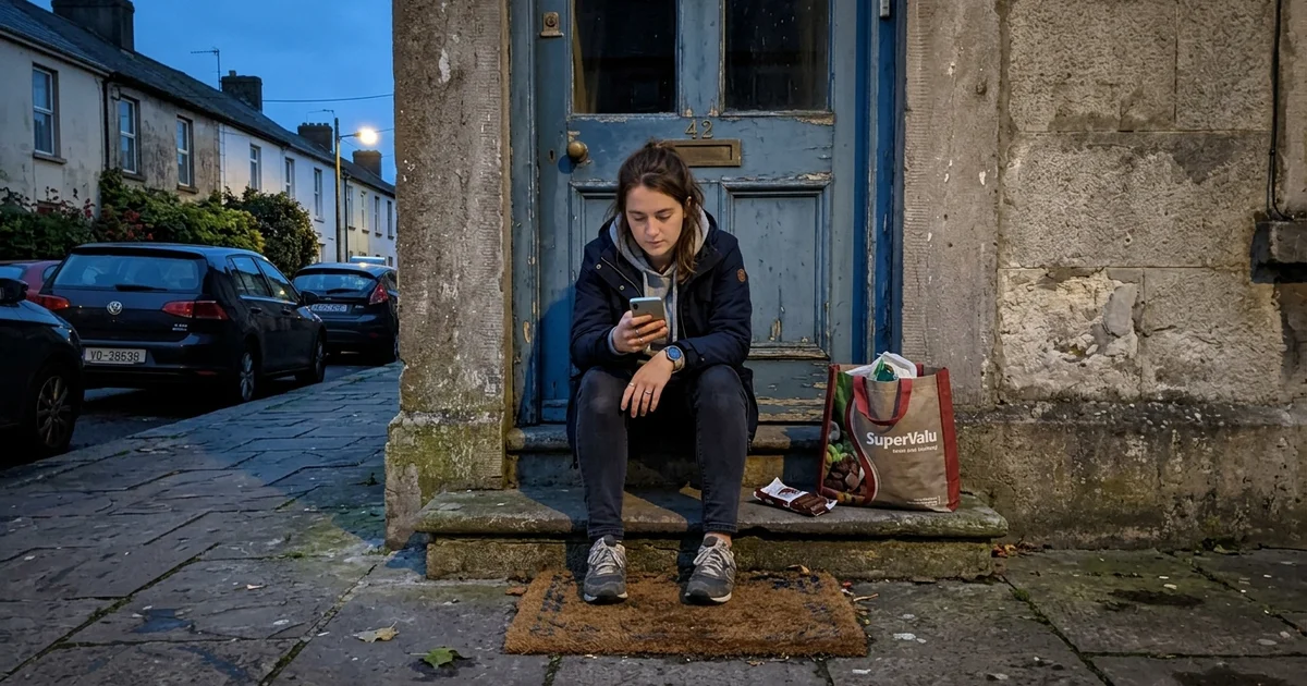 Person waiting on a Waterford doorstep after being locked out